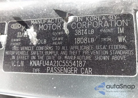 2012 Kia Forte Ex z USA, uszkodzony, nr VIN KNAFU4A21C5554187